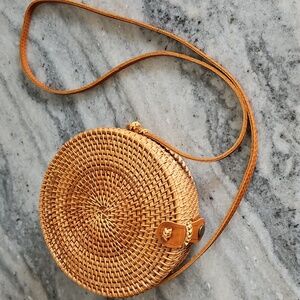 NWOT Round Rattan Crossbody Bag
